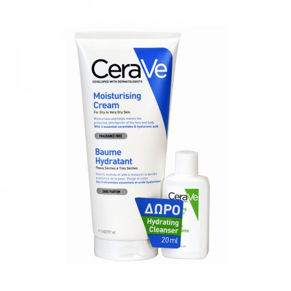 CeraVe Set Moisturising Cream Ενυδατική Κρέμα για Ξηρό - Πολύ Ξηρό Δέρμα 177ml + Δώρο Hydrating Cleanser Ενυδατική Κρέμα Καθαρισμού 20ml