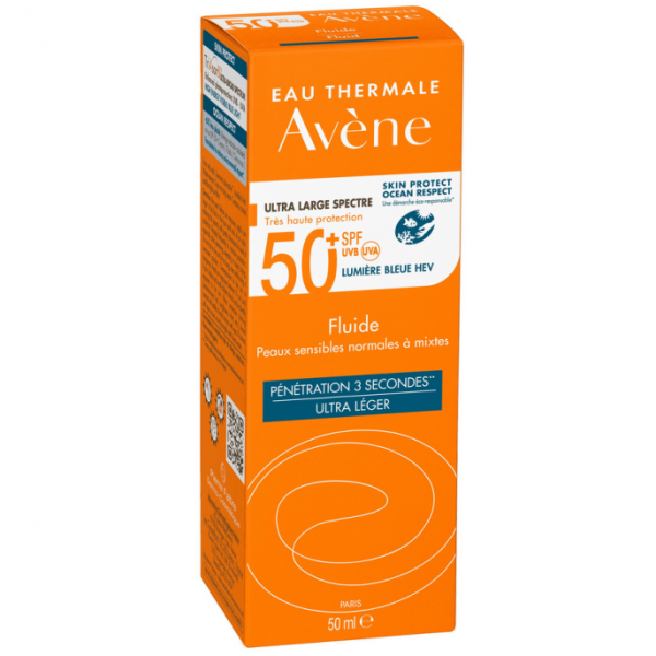 Avene Eau Thermale Fluide SPF50+ Αντιηλιακή Κρέμα Προσώπου για Κανονικό Μικτό Ευαίσθητο Δέρμα 50ml