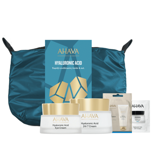 Ahava Activate Your Skin Hyaluronic Acid Set με Hyaluronic Acid 24/7 Cream Ενυδατική Κρέμα, 50ml, Hyaluronic Acid Eye Cream Κρέμα Ματιών, 15ml, Refining Mud Exfoliator για Απολέπιση, 8ml, Hyaluronic Acid 24/7 Cream, 2ml & Νεσεσέρ, 1τεμ, 1σετ