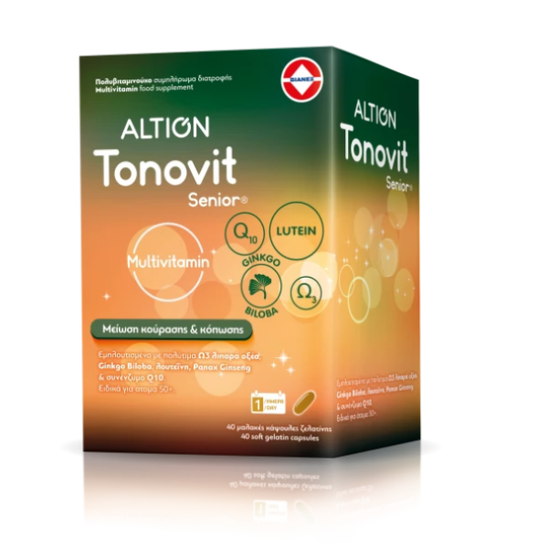 Altion Tonovit Senior Πολυβιταμίνη με Ω-3 Λιπαρά Οξέα και Gingko Biloba για Άνω των 50 Ετών, Χωρίς Ιώδιο, 40 Μαλακές Κάψουλες