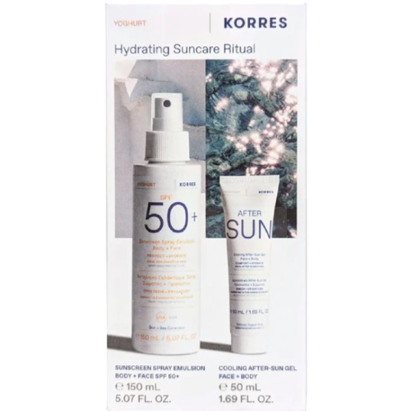 Korres Promo Hydrating Suncare Ritual Υψηλή Αντηλιακή Προστασία με Yoghurt Αντηλίακό Spray για Πρόσωπο & Σώμα SPF50+, 150ml & Yoghurt Cooling After Sun Gel για Ενυδάτωση & Καταπράυνση, 50ml, 1σετ Korres Promo Hydrating Suncare Ritual Υψηλή Αντηλιακή Προστασία με Yoghurt Αντηλίακό Spray για Πρόσωπο & Σώμα SPF50+, 150ml & Yoghurt Cooling After Sun Gel για Ενυδάτωση & Καταπράυνση, 50ml, 1σετ