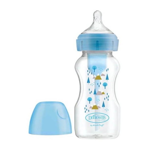 Dr. Brown's Πλαστικό Μπιμπερό Options+ Wide Neck για 0+ Μηνών Κατά των Κολικών με Θηλή Σιλικόνης 270ml μπλε