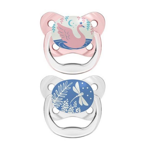 Dr. Brown’s Prevent Night Orthodontic Silicone Pacifier 0-6m that Glows in the Dark, Pink-Transparent 12007, 2pcs